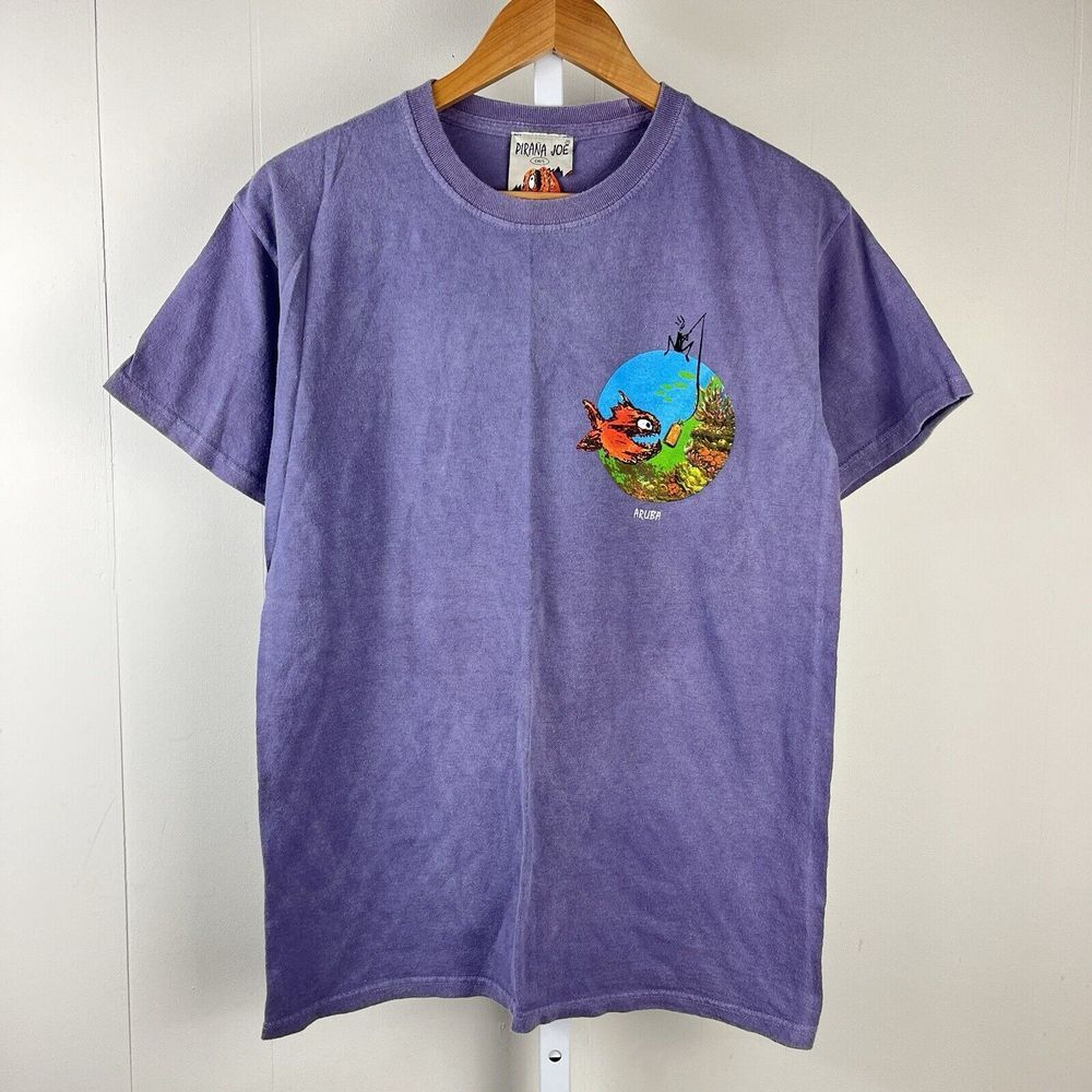 Pirana‎ Joe Shirts T-Shirt Size Small Purple 100% Cotton Aruba Tequila Fish